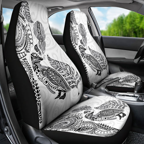 Aotearoa Moko Tribal Tattoo Car Seat Cover New Zealand Maori Penguin and Fantail White Color