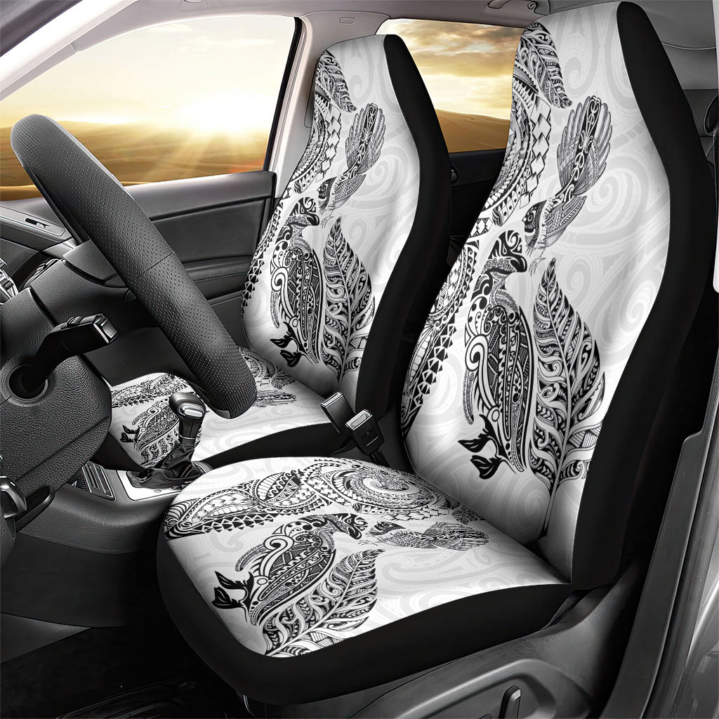 Aotearoa Moko Tribal Tattoo Car Seat Cover New Zealand Maori Penguin and Fantail White Color