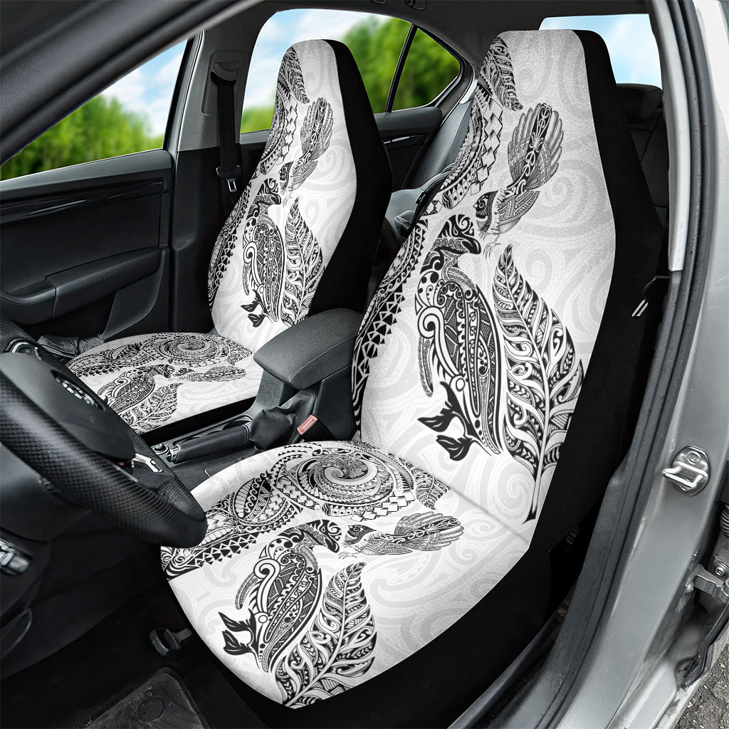 Aotearoa Moko Tribal Tattoo Car Seat Cover New Zealand Maori Penguin and Fantail White Color