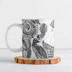Aotearoa Moko Tribal Tattoo Ceramic Mug New Zealand Maori Penguin and Fantail White Color