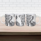 Aotearoa Moko Tribal Tattoo Ceramic Mug New Zealand Maori Penguin and Fantail White Color