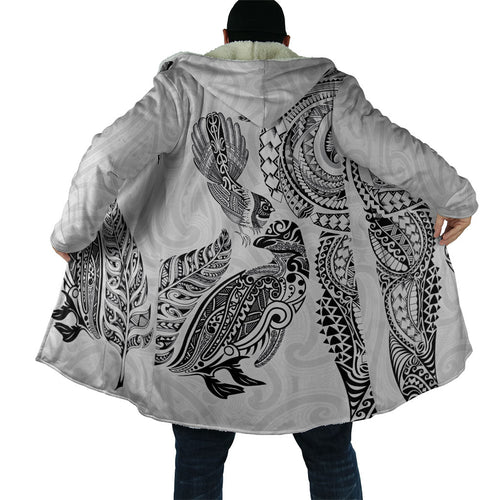 Aotearoa Moko Tribal Tattoo Cloak New Zealand Maori Penguin and Fantail White Color