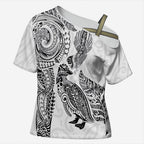 Aotearoa Moko Tribal Tattoo Cross Shoulder Shirt New Zealand Maori Penguin and Fantail White Color