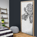 Aotearoa Moko Tribal Tattoo Door Cover New Zealand Maori Penguin and Fantail White Color