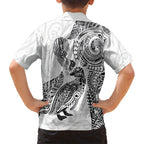 Aotearoa Moko Tribal Tattoo Family Matching Mermaid Dress and Hawaiian Shirt New Zealand Maori Penguin and Fantail White Color