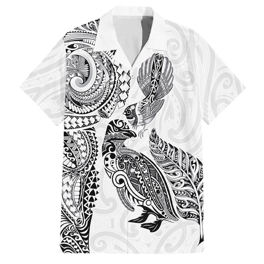 Aotearoa Moko Tribal Tattoo Family Matching Mermaid Dress and Hawaiian Shirt New Zealand Maori Penguin and Fantail White Color