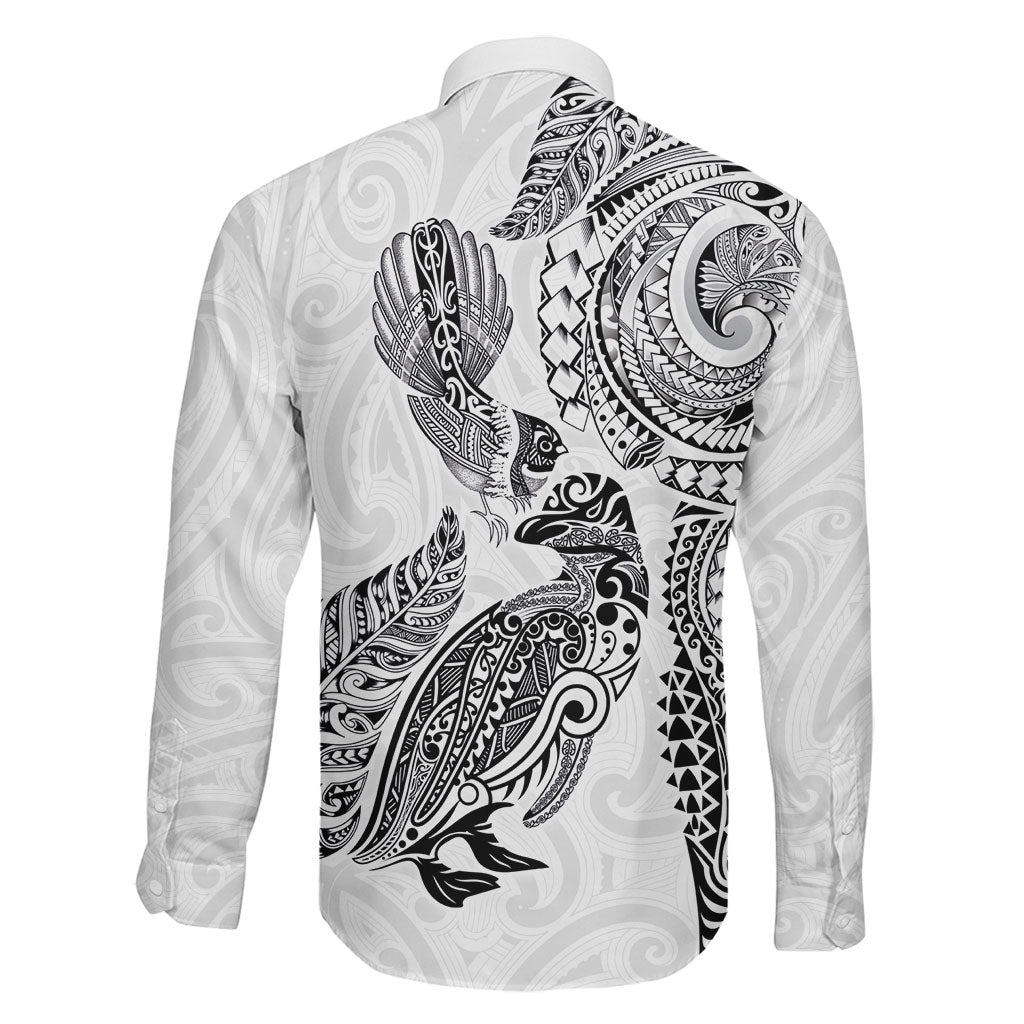 Aotearoa Moko Tribal Tattoo Family Matching Mermaid Dress and Hawaiian Shirt New Zealand Maori Penguin and Fantail White Color