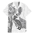 Aotearoa Moko Tribal Tattoo Family Matching Off The Shoulder Long Sleeve Dress and Hawaiian Shirt New Zealand Maori Penguin and Fantail White Color