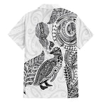 Aotearoa Moko Tribal Tattoo Family Matching Off Shoulder Maxi Dress and Hawaiian Shirt New Zealand Maori Penguin and Fantail White Color