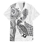 Aotearoa Moko Tribal Tattoo Family Matching Puletasi and Hawaiian Shirt New Zealand Maori Penguin and Fantail White Color
