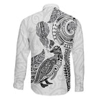 Aotearoa Moko Tribal Tattoo Family Matching Puletasi and Hawaiian Shirt New Zealand Maori Penguin and Fantail White Color