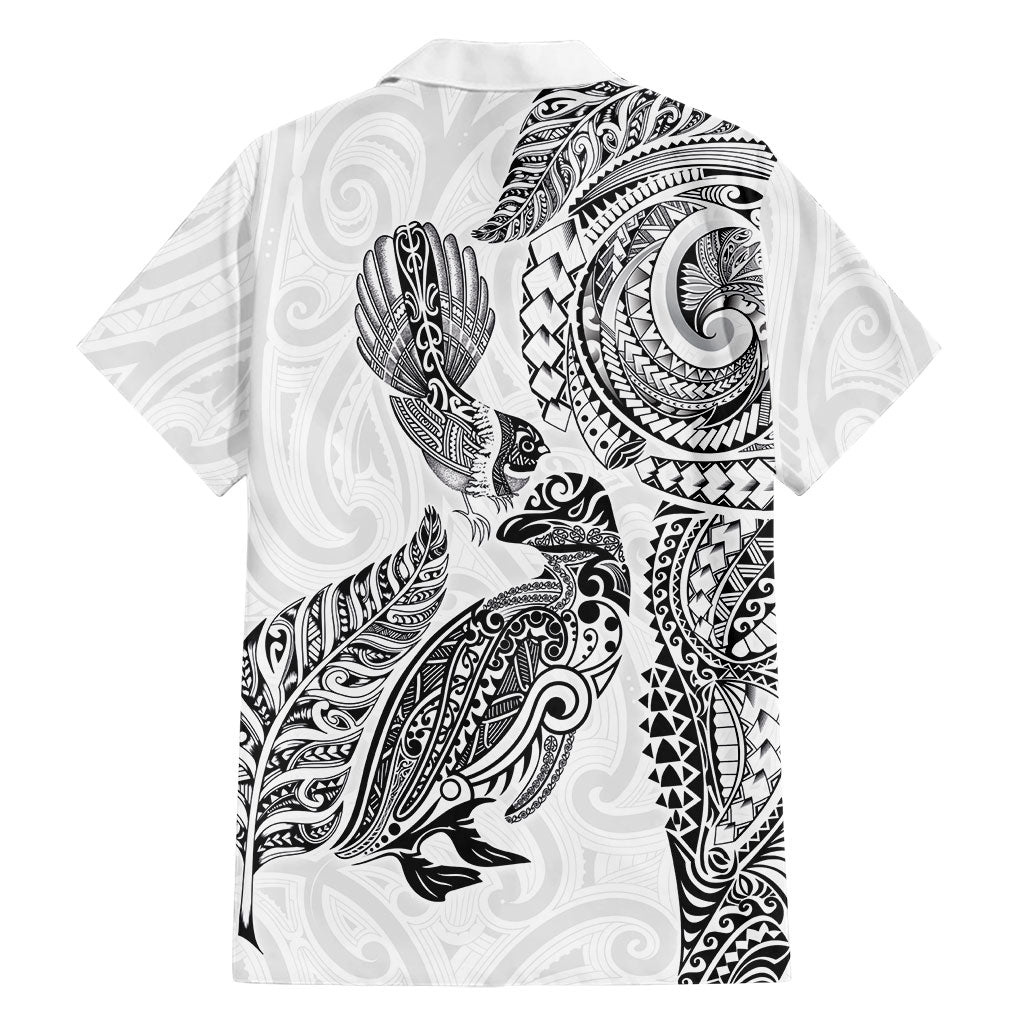 Aotearoa Moko Tribal Tattoo Family Matching Summer Maxi Dress and Hawaiian Shirt New Zealand Maori Penguin and Fantail White Color