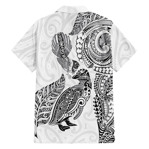 Aotearoa Moko Tribal Tattoo Family Matching Summer Maxi Dress and Hawaiian Shirt New Zealand Maori Penguin and Fantail White Color