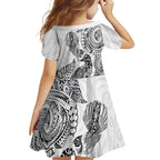 Aotearoa Moko Tribal Tattoo Family Matching Tank Maxi Dress and Hawaiian Shirt New Zealand Maori Penguin and Fantail White Color