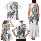 Aotearoa Moko Tribal Tattoo Family Matching Tank Maxi Dress and Hawaiian Shirt New Zealand Maori Penguin and Fantail White Color