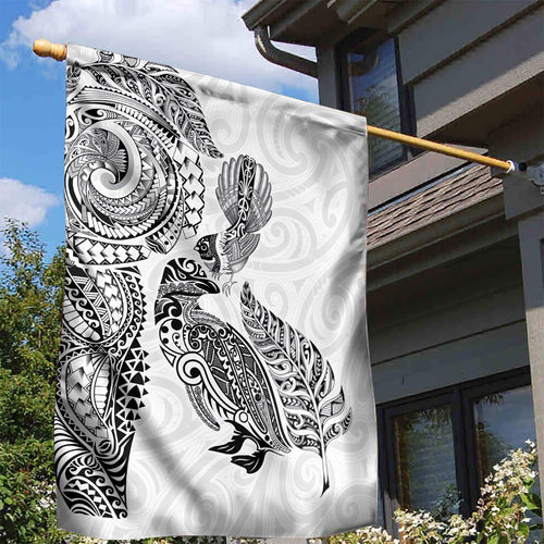 Aotearoa Moko Tribal Tattoo Garden Flag New Zealand Maori Penguin and Fantail White Color