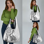 Aotearoa Moko Tribal Tattoo Grocery Bag New Zealand Maori Penguin and Fantail White Color