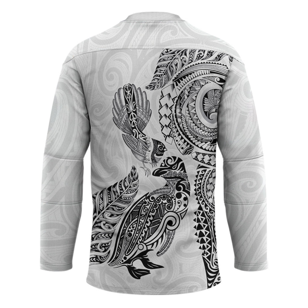 Aotearoa Moko Tribal Tattoo Hockey Jersey New Zealand Maori Penguin and Fantail White Color