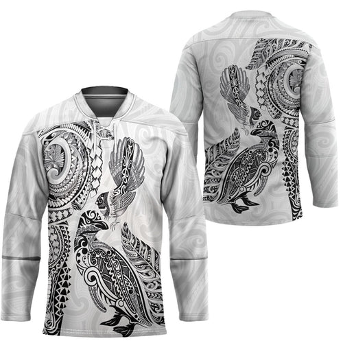 Aotearoa Moko Tribal Tattoo Hockey Jersey New Zealand Maori Penguin and Fantail White Color