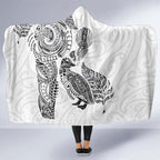 Aotearoa Moko Tribal Tattoo Hooded Blanket New Zealand Maori Penguin and Fantail White Color
