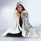 Aotearoa Moko Tribal Tattoo Hooded Blanket New Zealand Maori Penguin and Fantail White Color