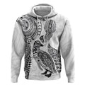 Aotearoa Moko Tribal Tattoo Hoodie New Zealand Maori Penguin and Fantail White Color