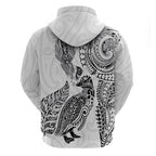 Aotearoa Moko Tribal Tattoo Hoodie New Zealand Maori Penguin and Fantail White Color