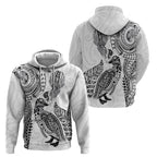 Aotearoa Moko Tribal Tattoo Hoodie New Zealand Maori Penguin and Fantail White Color