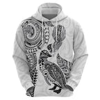 Aotearoa Moko Tribal Tattoo Hoodie New Zealand Maori Penguin and Fantail White Color