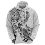 Aotearoa Moko Tribal Tattoo Hoodie New Zealand Maori Penguin and Fantail White Color