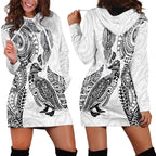 Aotearoa Moko Tribal Tattoo Hoodie Dress New Zealand Maori Penguin and Fantail White Color