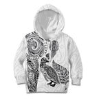Aotearoa Moko Tribal Tattoo Kid Hoodie New Zealand Maori Penguin and Fantail White Color