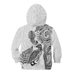 Aotearoa Moko Tribal Tattoo Kid Hoodie New Zealand Maori Penguin and Fantail White Color