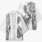 Aotearoa Moko Tribal Tattoo Kimono New Zealand Maori Penguin and Fantail White Color