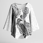 Aotearoa Moko Tribal Tattoo Kimono Sleeve Blouse New Zealand Maori Penguin and Fantail White Color