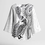 Aotearoa Moko Tribal Tattoo Kimono Sleeve Blouse New Zealand Maori Penguin and Fantail White Color