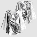 Aotearoa Moko Tribal Tattoo Kimono Sleeve Blouse New Zealand Maori Penguin and Fantail White Color