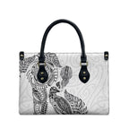 Aotearoa Moko Tribal Tattoo Leather Bag New Zealand Maori Penguin and Fantail White Color