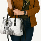 Aotearoa Moko Tribal Tattoo Leather Bag New Zealand Maori Penguin and Fantail White Color