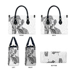 Aotearoa Moko Tribal Tattoo Leather Bag New Zealand Maori Penguin and Fantail White Color