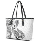 Aotearoa Moko Tribal Tattoo Leather Tote Bag New Zealand Maori Penguin and Fantail White Color