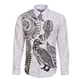 Aotearoa Moko Tribal Tattoo Long Sleeve Button Shirt New Zealand Maori Penguin and Fantail White Color