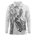Aotearoa Moko Tribal Tattoo Long Sleeve Polo Shirt New Zealand Maori Penguin and Fantail White Color