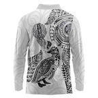 Aotearoa Moko Tribal Tattoo Long Sleeve Polo Shirt New Zealand Maori Penguin and Fantail White Color