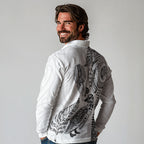 Aotearoa Moko Tribal Tattoo Long Sleeve Polo Shirt New Zealand Maori Penguin and Fantail White Color