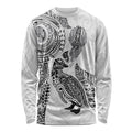 Aotearoa Moko Tribal Tattoo Long Sleeve Shirt New Zealand Maori Penguin and Fantail White Color