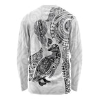 Aotearoa Moko Tribal Tattoo Long Sleeve Shirt New Zealand Maori Penguin and Fantail White Color