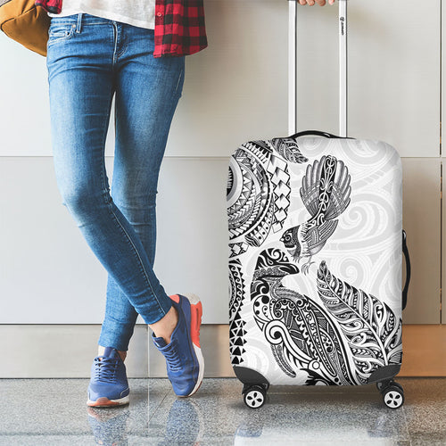 Aotearoa Moko Tribal Tattoo Luggage Cover New Zealand Maori Penguin and Fantail White Color