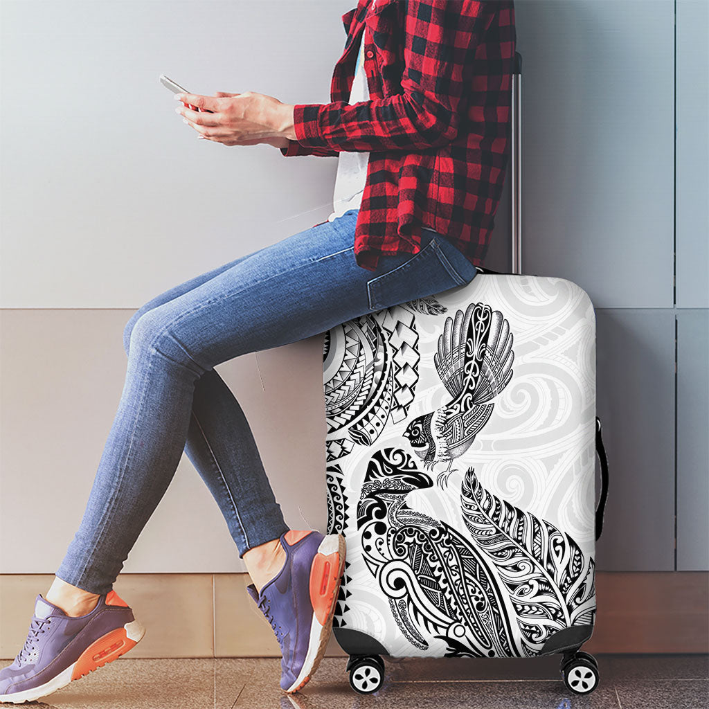 Aotearoa Moko Tribal Tattoo Luggage Cover New Zealand Maori Penguin and Fantail White Color