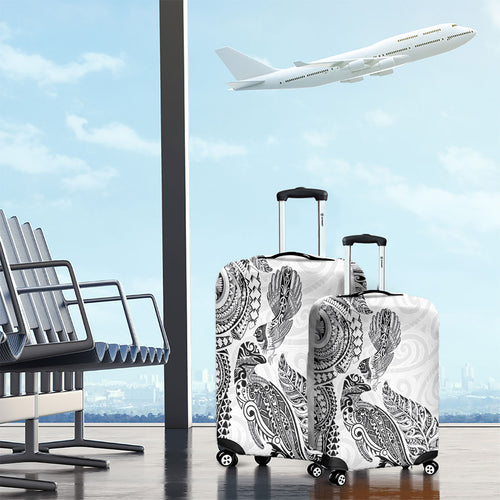 Aotearoa Moko Tribal Tattoo Luggage Cover New Zealand Maori Penguin and Fantail White Color